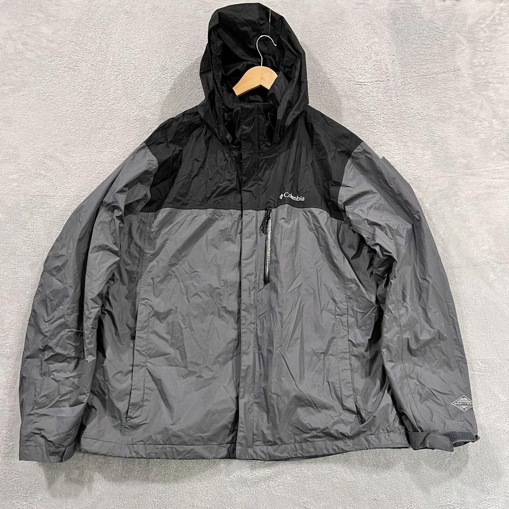 Columbia Jacket Mens XL Windbreaker Rain Coat Hooded Omni Tech Zip Nylon Gray